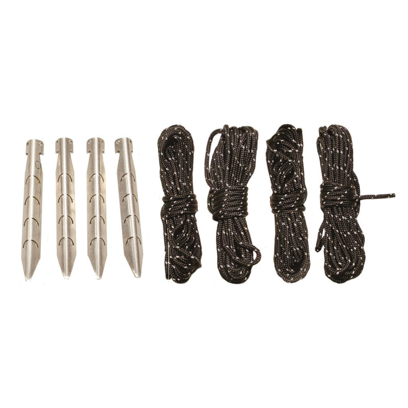 Guy ropes, grass and ground anchors